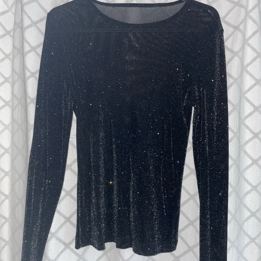 Elegant Black Glitter Long Sleeve Top